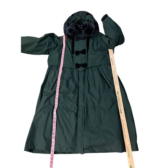 Vintage Rothschild Green Faux Fur Hooded Coat Womens M/L Velvet Bows Used Unique - Picture 8 of 16
